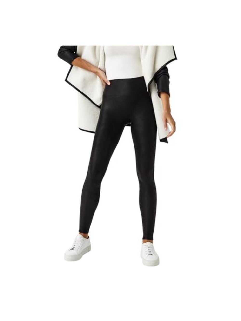 Faux Leather Fleece Lined Leggings Seamless High Waisted Sculpting